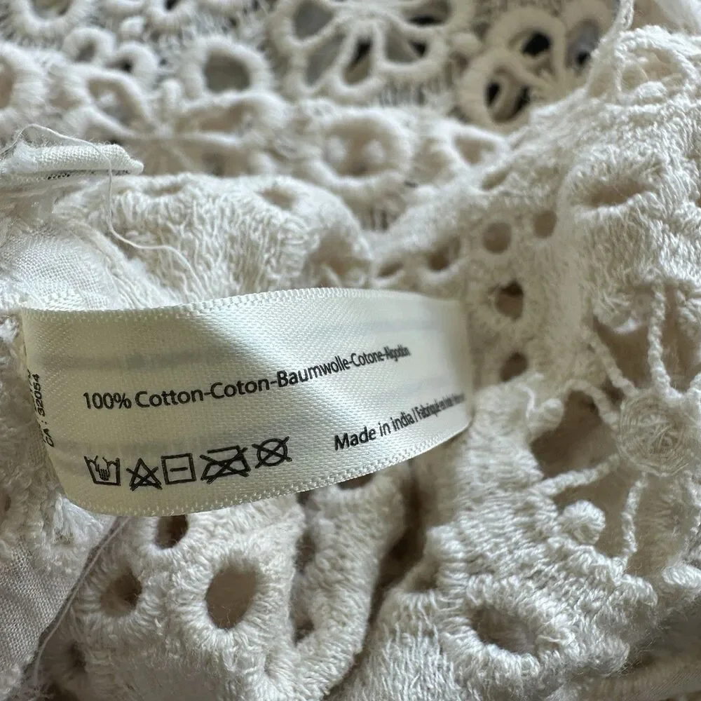 Free People FP One Yesenia Blouse M Crochet Embroidered Button Down Ivory Boho